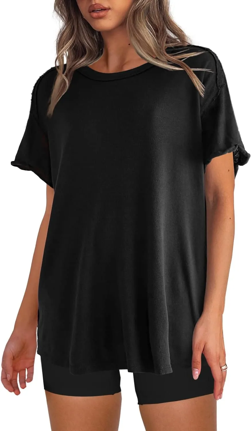 SENSERISE Womens Oversized T Shirts Crewneck Short Sleeve Summer Athletic BF Tees Shirt Loose Fit Y2K Tops