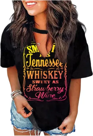 Sexy V Neck T Shirts for Women Tie Dye Hollow Out Blouse Tops Summer Loose Casual Shirt Country Music Graphic Tee Shirts