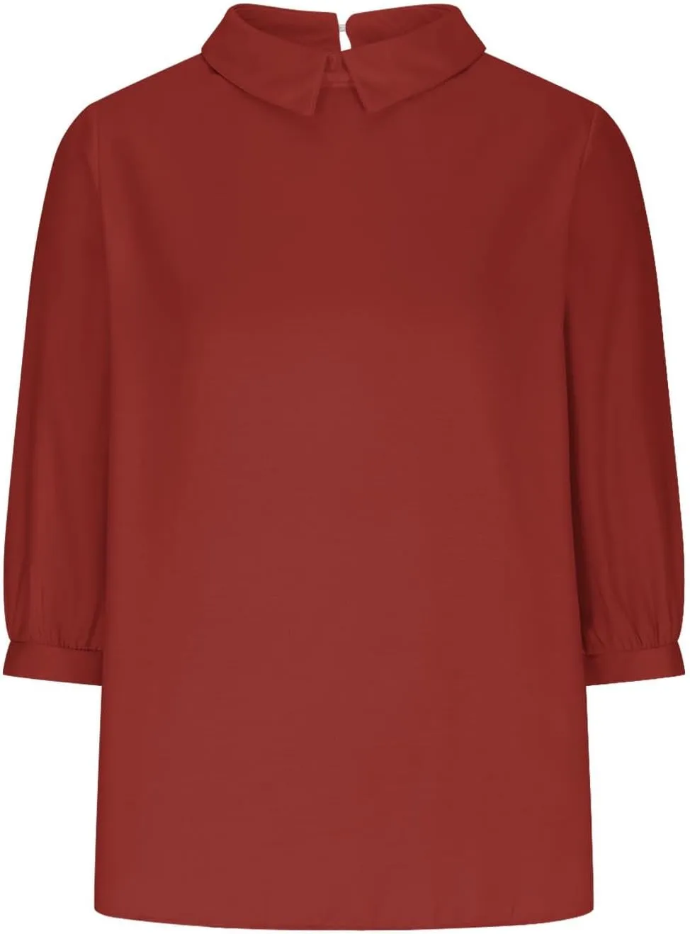 Shirts for Women Peter Pan Collar Neck 3/4 Sleeve Blouses Casual Loose Fit T Shirt Solid Color Plain Petite Tops