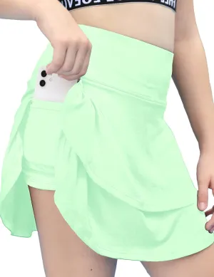 simtuor Girls Tennis Skirts Pleated Kids Athletic Skorts Layered Ruffle Golf Running Workout Skirt with Pockets 4-13 Years