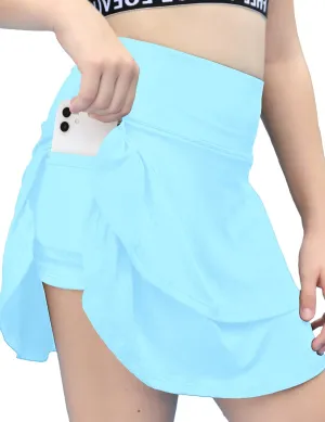 simtuor Girls Tennis Skirts Pleated Kids Athletic Skorts Layered Ruffle Golf Running Workout Skirt with Pockets 4-13 Years
