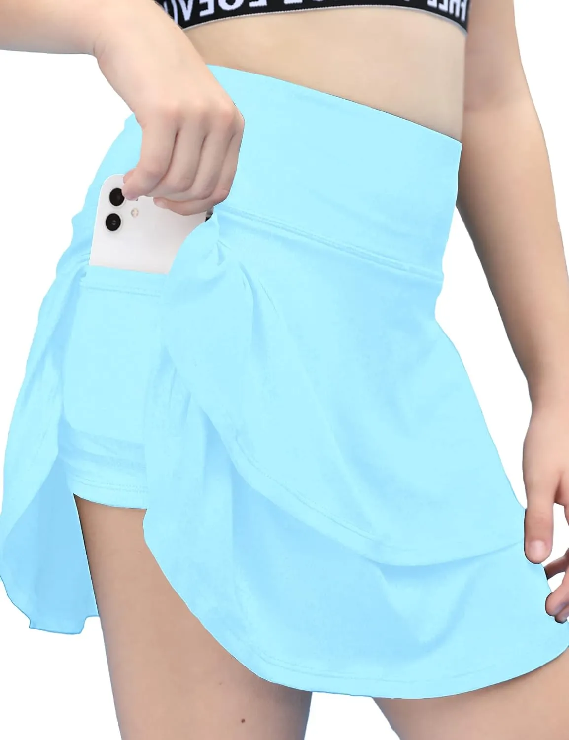 simtuor Girls Tennis Skirts Pleated Kids Athletic Skorts Layered Ruffle Golf Running Workout Skirt with Pockets 4-13 Years