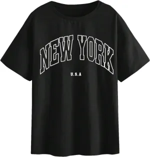SOLY HUX Women's Graphic Oversized Tees Letter Print Summer Tops Vintage Half Sleeve Loose Casual T Shirts