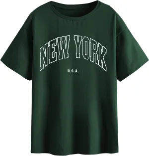 SOLY HUX Women's Graphic Oversized Tees Letter Print Summer Tops Vintage Half Sleeve Loose Casual T Shirts