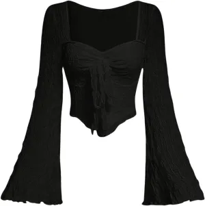 SOLY HUX Women's Long Bell Sleeve Tops Mesh Sweetheart Neck Going Out Crop Top Casual Asymmetrical T Shirts Tees