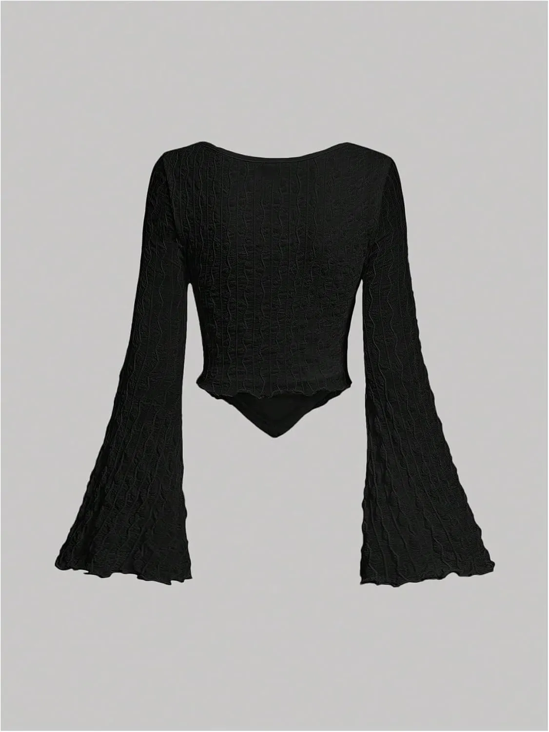 SOLY HUX Women's Long Bell Sleeve Tops Mesh Sweetheart Neck Going Out Crop Top Casual Asymmetrical T Shirts Tees