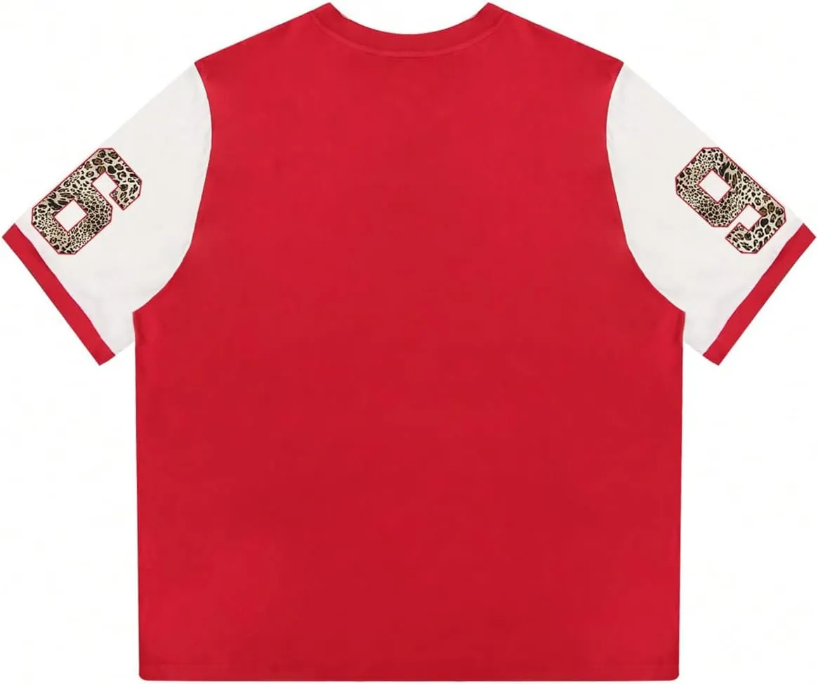 SOLY HUX Women's Plus Size Summer Leopard Jersey T Shirts Oversized V Neck Graphic Tee Tops