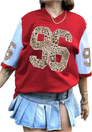 SOLY HUX Women's Plus Size Summer Leopard Jersey T Shirts Oversized V Neck Graphic Tee Tops