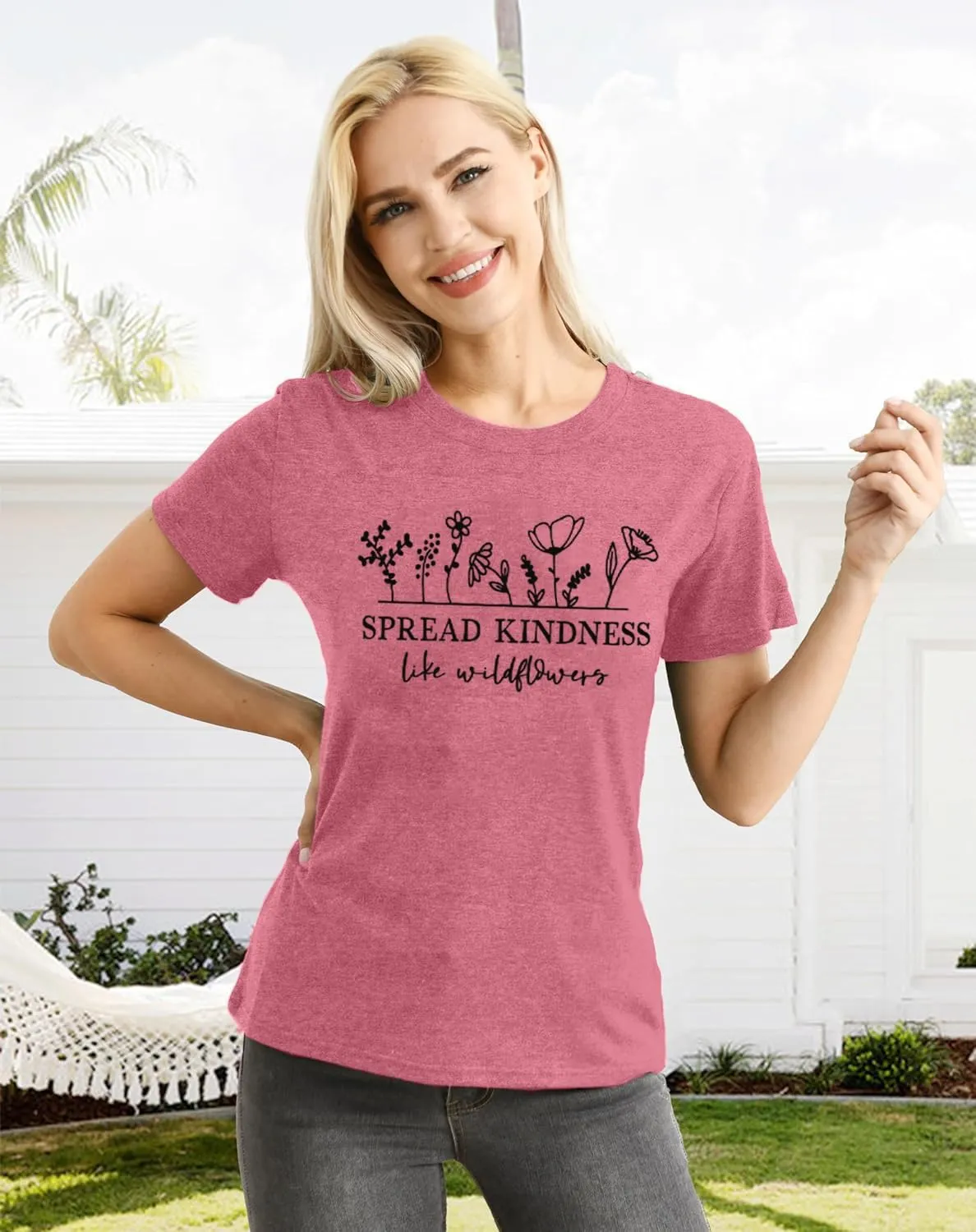 Spread Kindness Like Flower T-Shirt for Women Cute Flower Graphic Shirt Casual Positive Inspirational Short Sleeve Tee Top