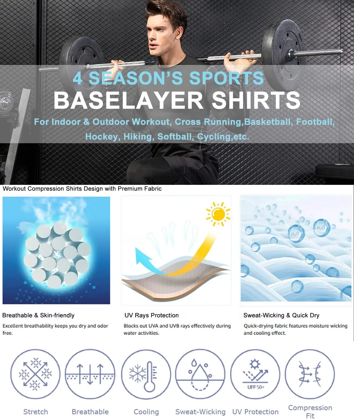 SPVISE Men's Compression Shirt Long Sleeve Athletic Workout T-Shirts Top Active Sport Baselayer Undershirt Gear Shirt Dry Fit