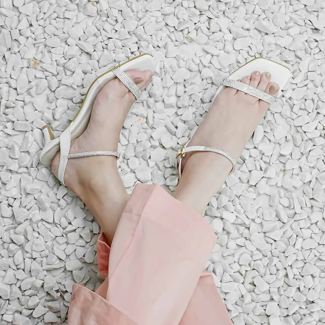 Starry Square-Toe heels White