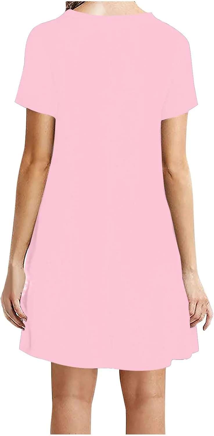 Summer Dresses for Women 2025 Casual Loose Fit Short Sleeve Crew Neck Mini Dresses A-Line Flowy T-Shirts Dresses