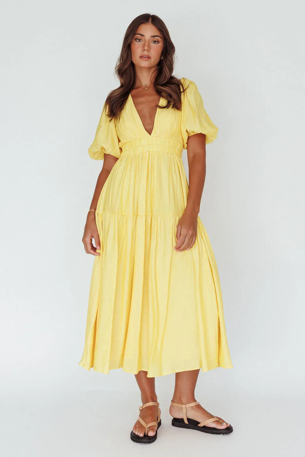 Summer Land V-Neckline Midi Dress Butter