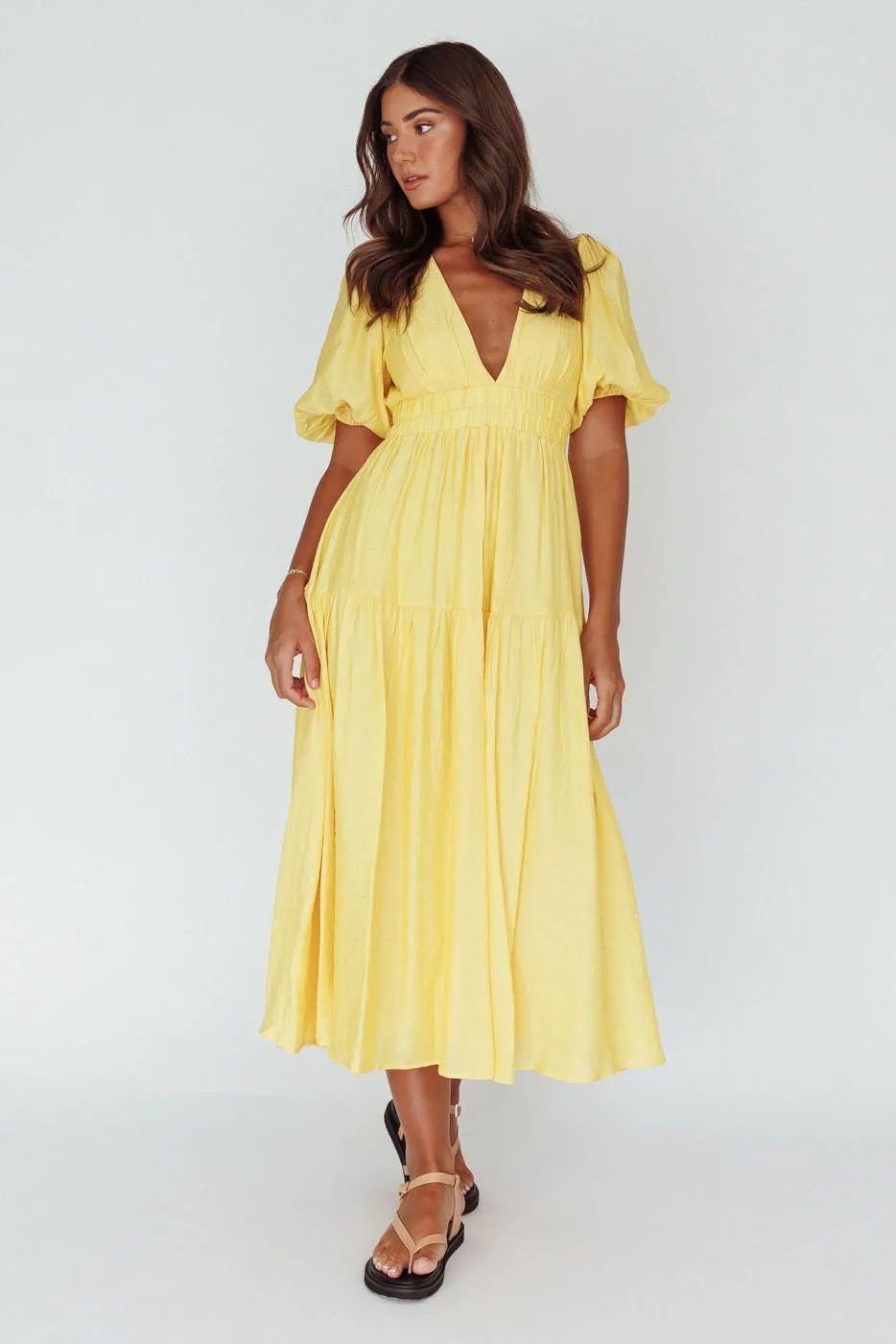 Summer Land V-Neckline Midi Dress Butter