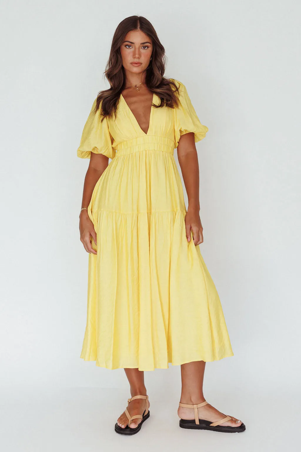 Summer Land V-Neckline Midi Dress Butter