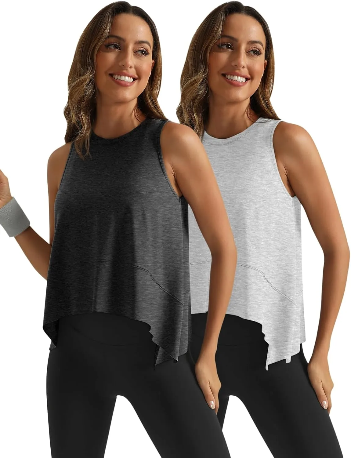 SUNBS 3 Pack Womens Tank Tops Crop Workout Top Sleeveless Athletic Crewneck T Shirts Loose Fit Summer Yoga Gym Outfits