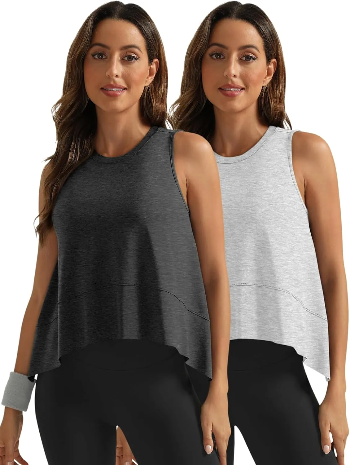 SUNBS 3 Pack Womens Tank Tops Crop Workout Top Sleeveless Athletic Crewneck T Shirts Loose Fit Summer Yoga Gym Outfits