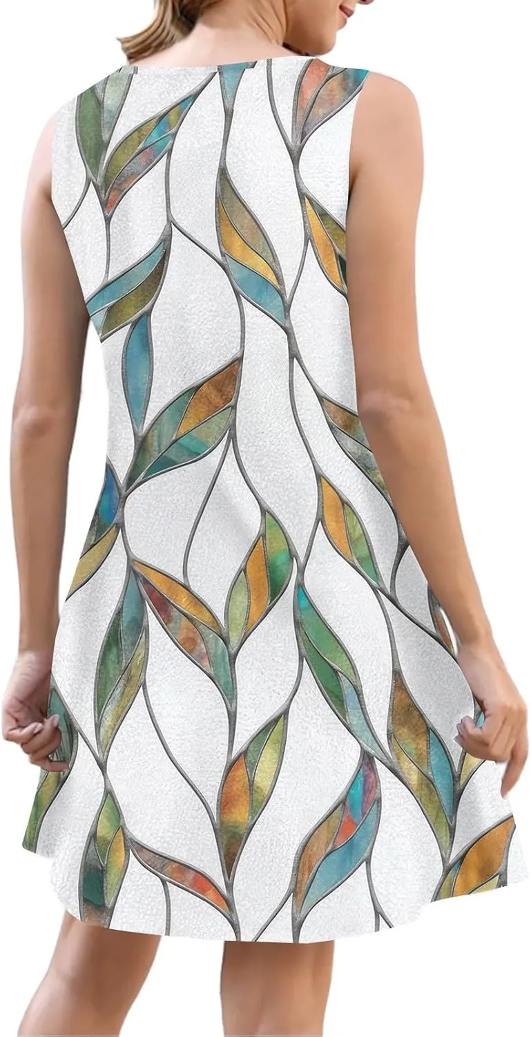 Sundresses for Women 2025 Vacation Boho Floral Beach Dress T-Shirts Tank Dresses with Pockets Swimsuit Cover Ups