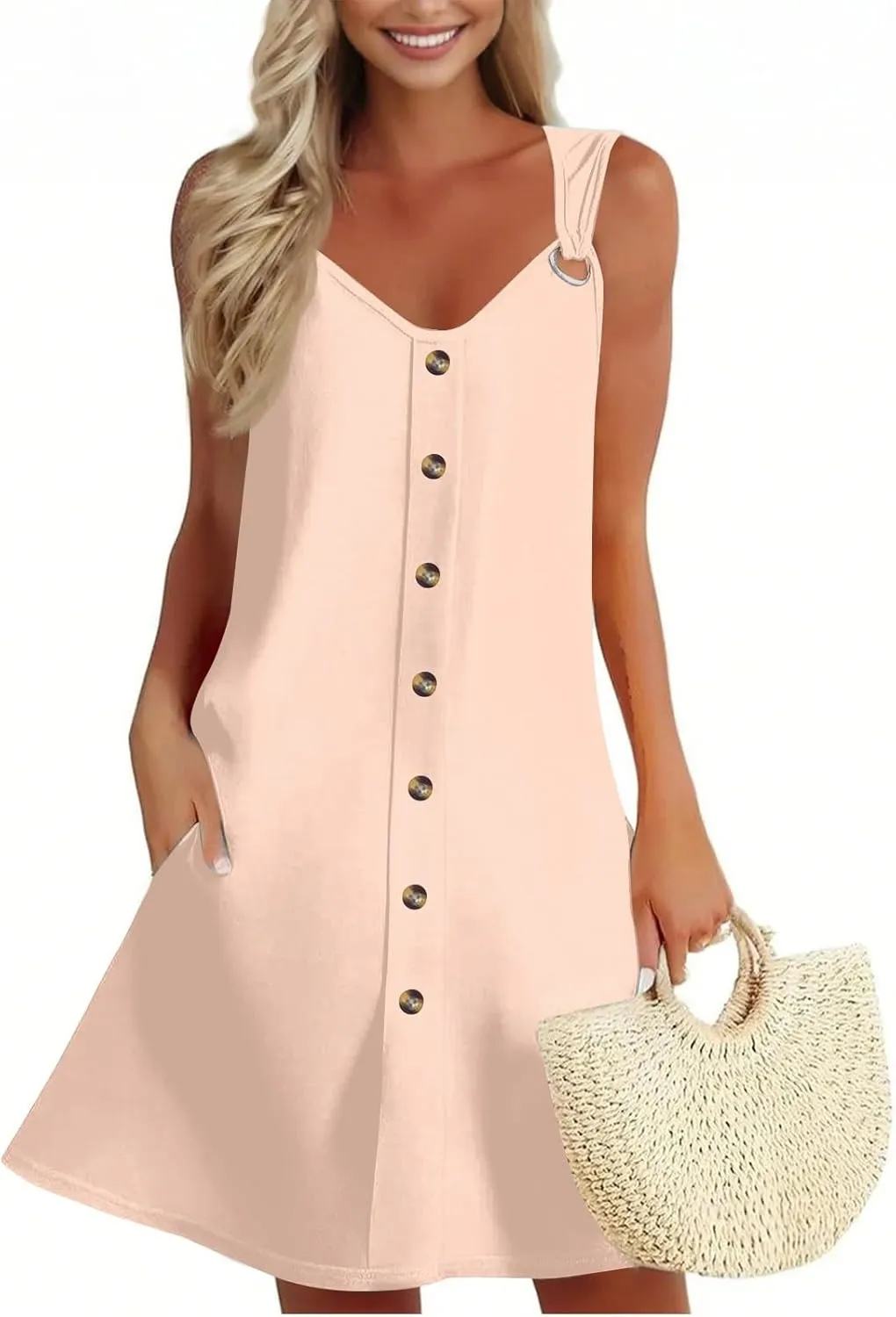 Sundresses for Women 2025 Vacation Boho Floral Beach Dress T-Shirts Tank Dresses with Pockets Swimsuit Cover Ups