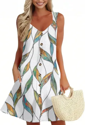 Sundresses for Women 2025 Vacation Boho Floral Beach Dress T-Shirts Tank Dresses with Pockets Swimsuit Cover Ups
