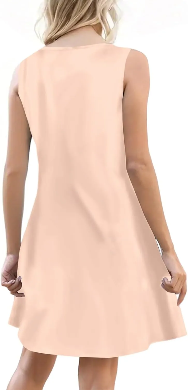 Sundresses for Women 2025 Vacation Boho Floral Beach Dress T-Shirts Tank Dresses with Pockets Swimsuit Cover Ups
