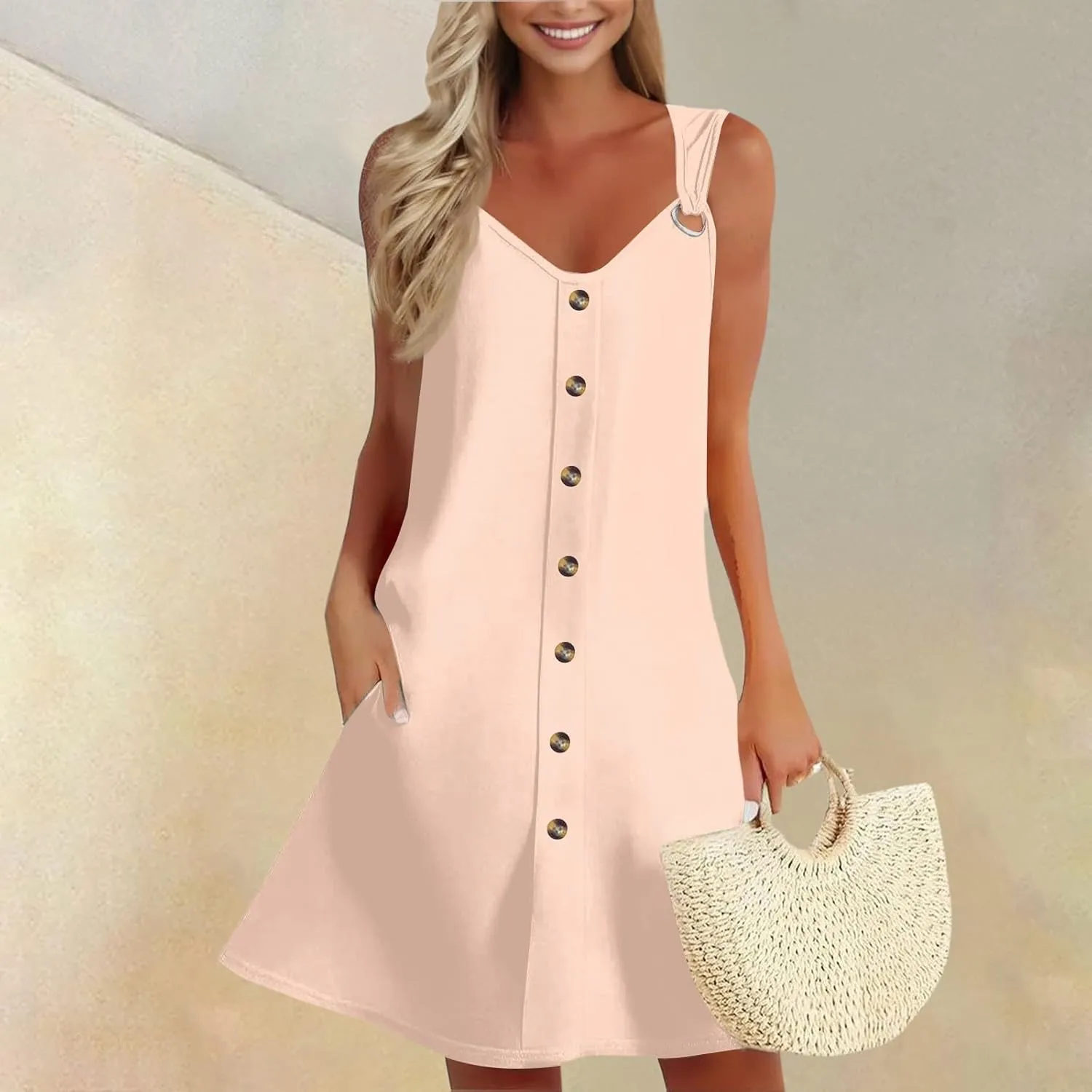 Sundresses for Women 2025 Vacation Boho Floral Beach Dress T-Shirts Tank Dresses with Pockets Swimsuit Cover Ups