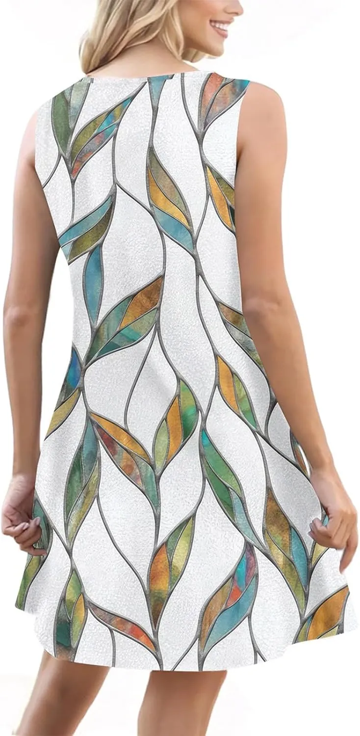 Sundresses for Women 2025 Vacation Boho Floral Beach Dress T-Shirts Tank Dresses with Pockets Swimsuit Cover Ups