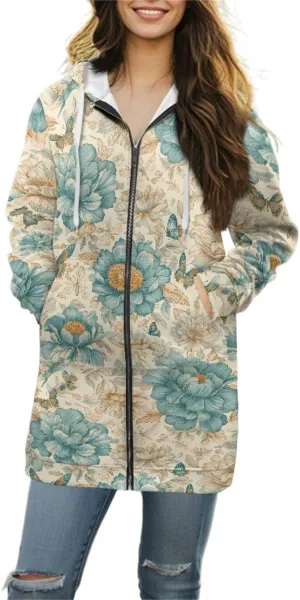 Suobstales Womens Zip Up Hoodies Long Sleeve Fall Lightweight Hooded Sweatshirt Oversized Fleece Jacket with Kangaroo Pockets