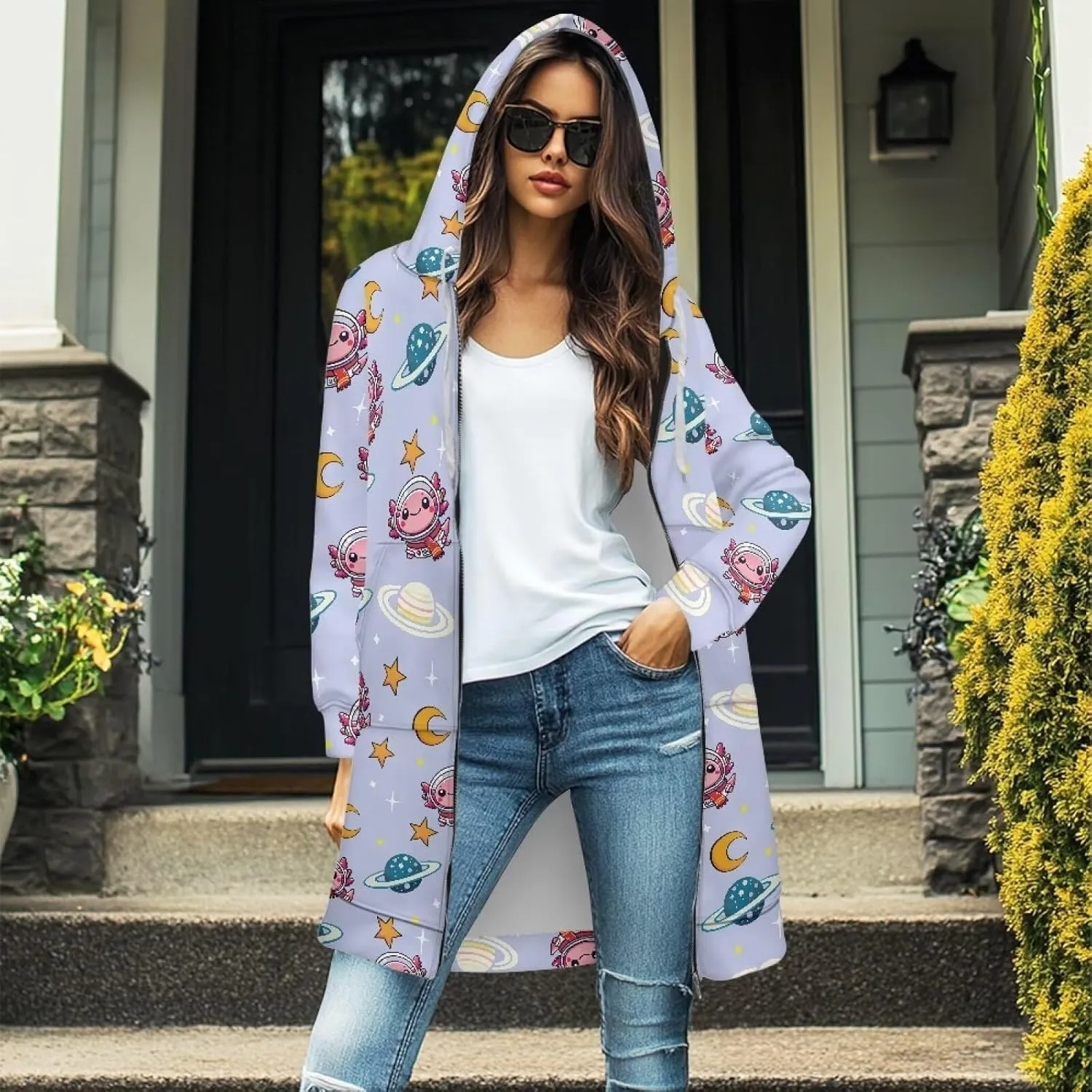 Suobstales Womens Zip Up Hoodies Long Sleeve Fall Lightweight Hooded Sweatshirt Oversized Fleece Jacket with Kangaroo Pockets