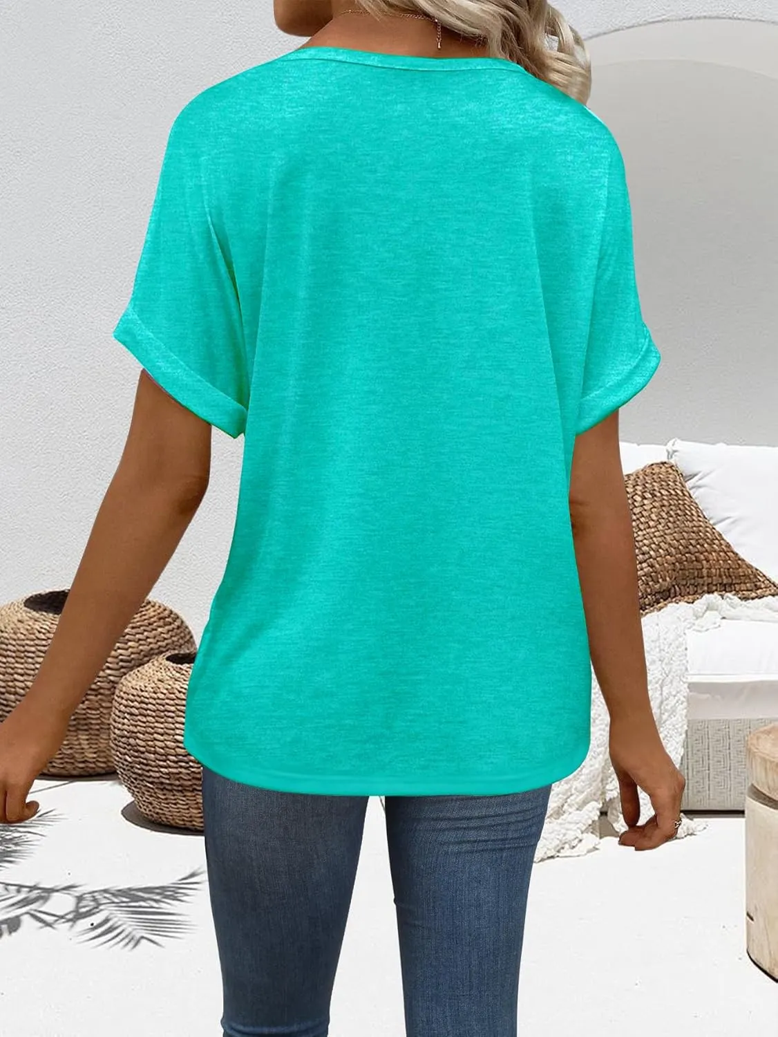 T Shirts Short Sleeve V Neck Tees Womens Tops Beach Vacation Fashion Clothes 2025 Casual Summer Spring Outfits