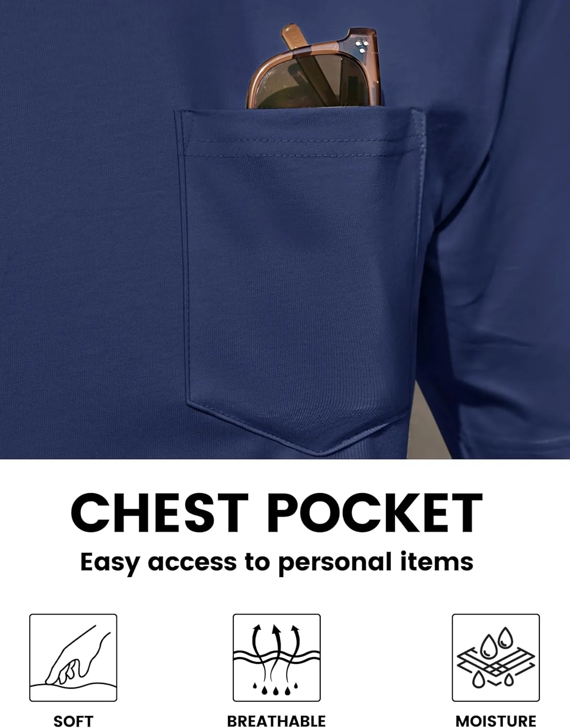 TACVASEN Men's Pocket T Shirts Cotton Short Sleeve Shirt Moisture Wicking Tee Shirt Crew Neck Lightweight Summer Tops