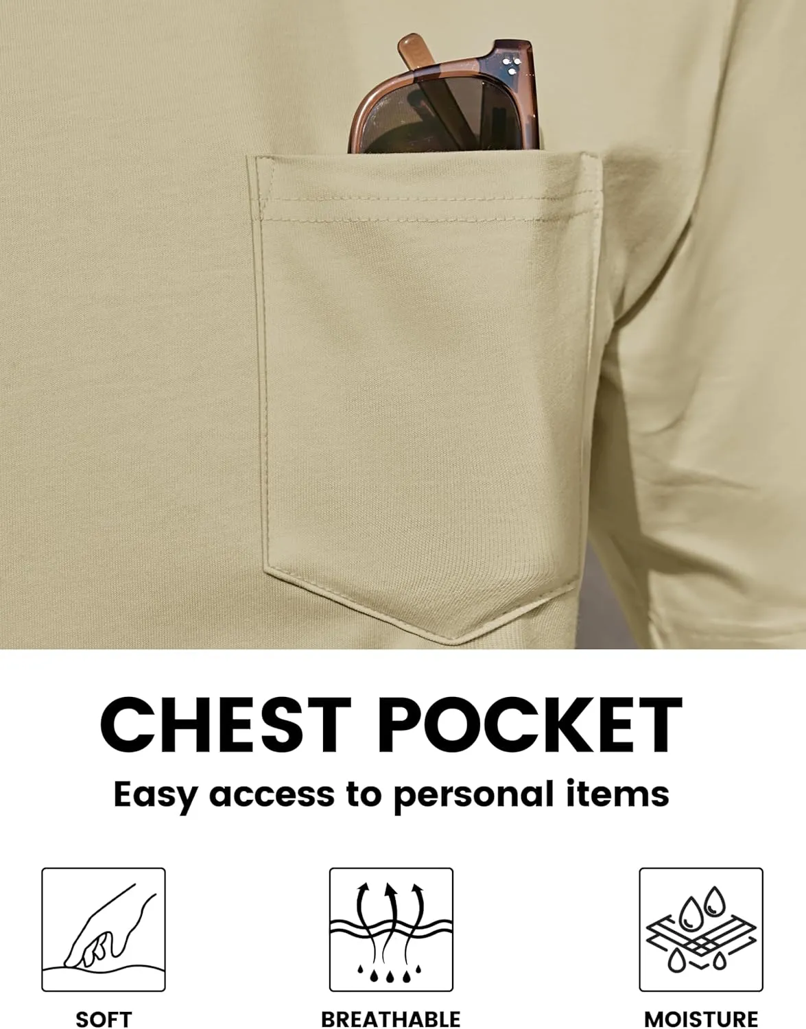 TACVASEN Men's Pocket T Shirts Cotton Short Sleeve Shirt Moisture Wicking Tee Shirt Crew Neck Lightweight Summer Tops