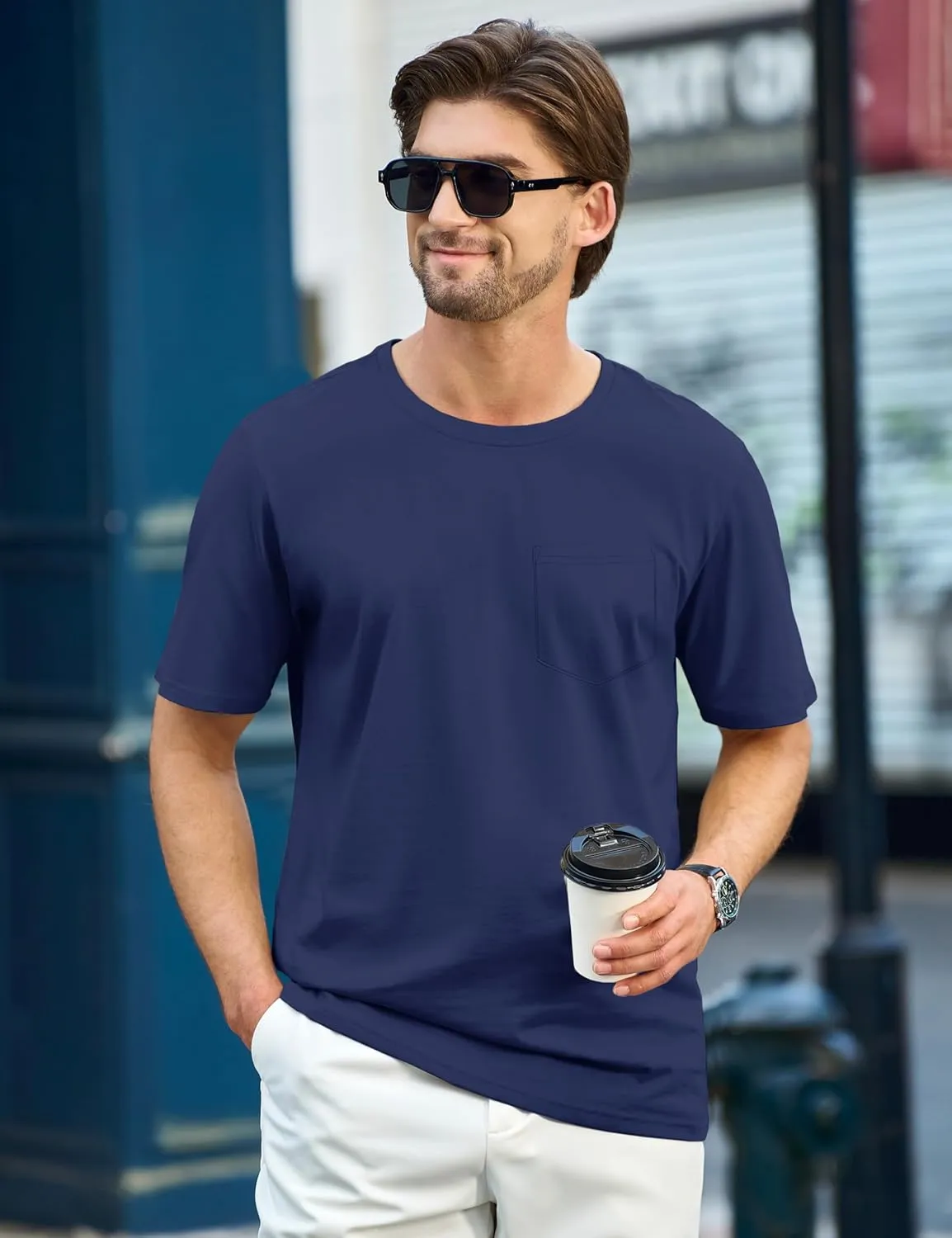 TACVASEN Men's Pocket T Shirts Cotton Short Sleeve Shirt Moisture Wicking Tee Shirt Crew Neck Lightweight Summer Tops