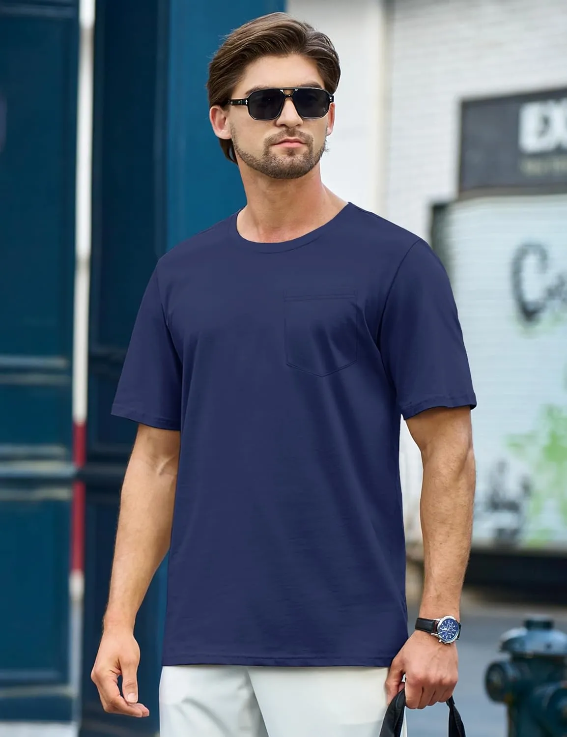 TACVASEN Men's Pocket T Shirts Cotton Short Sleeve Shirt Moisture Wicking Tee Shirt Crew Neck Lightweight Summer Tops