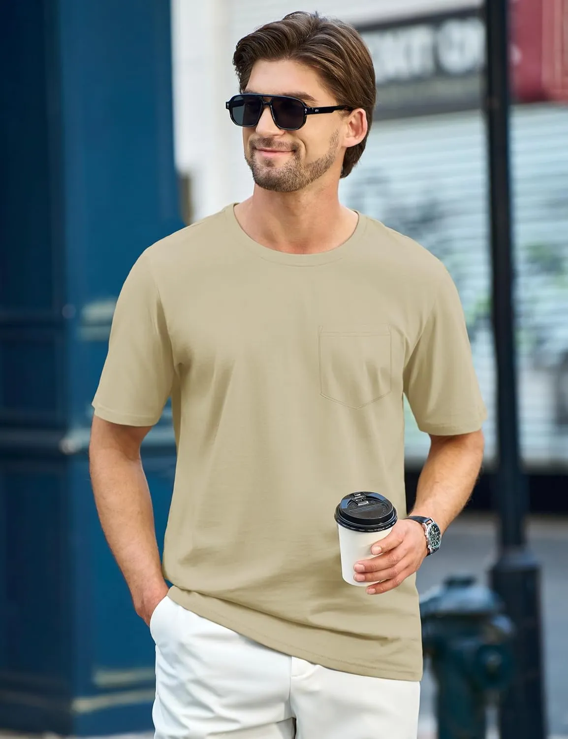 TACVASEN Men's Pocket T Shirts Cotton Short Sleeve Shirt Moisture Wicking Tee Shirt Crew Neck Lightweight Summer Tops