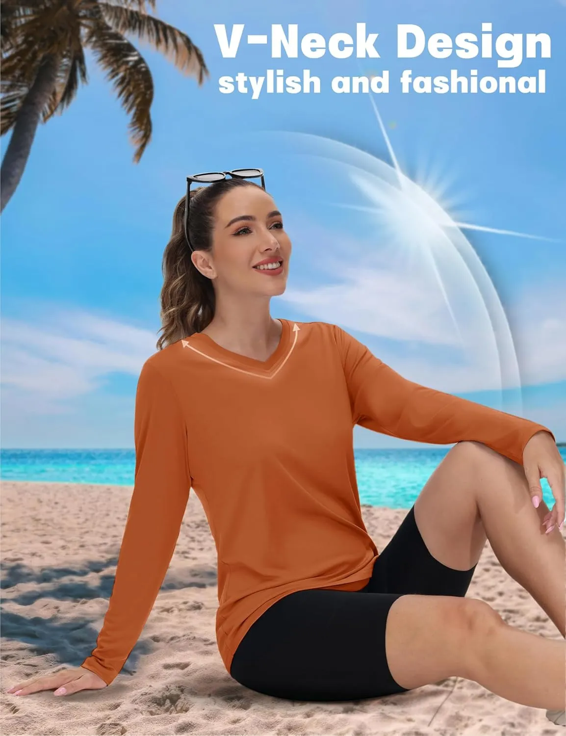 TACVASEN Women's Long Sleeve V Neck Workout Tops UPF 50  Sun Protection Quick Dry Lightweight Hiking Running T-Shirts