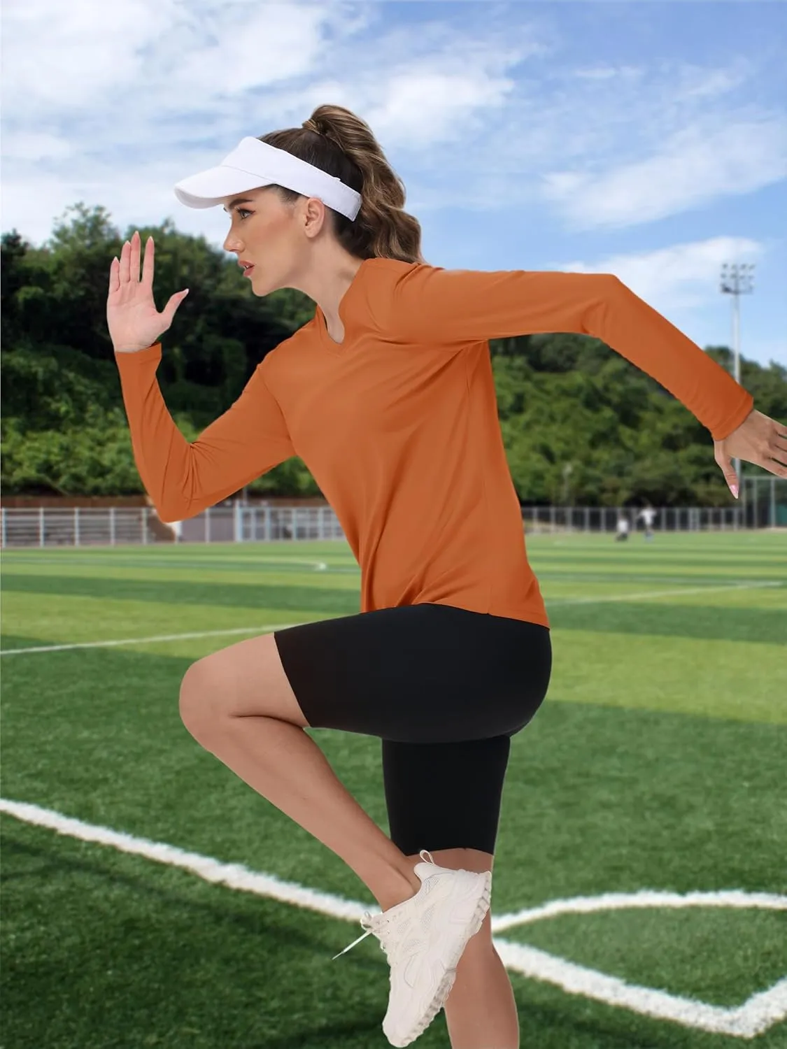 TACVASEN Women's Long Sleeve V Neck Workout Tops UPF 50  Sun Protection Quick Dry Lightweight Hiking Running T-Shirts