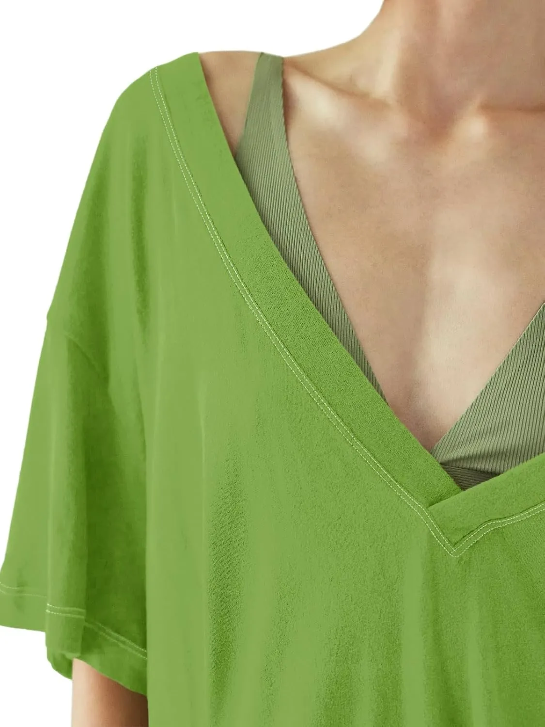 Tankaneo Womens Oversized Tshirts Deep V Neck Short Sleeve Tops Summer Casual Loose Fit Side Slit Tunic Shirts
