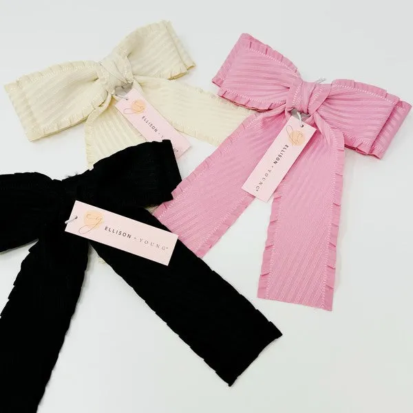 TEEK - Frilled and Textured Doubled Bow Hair Clip