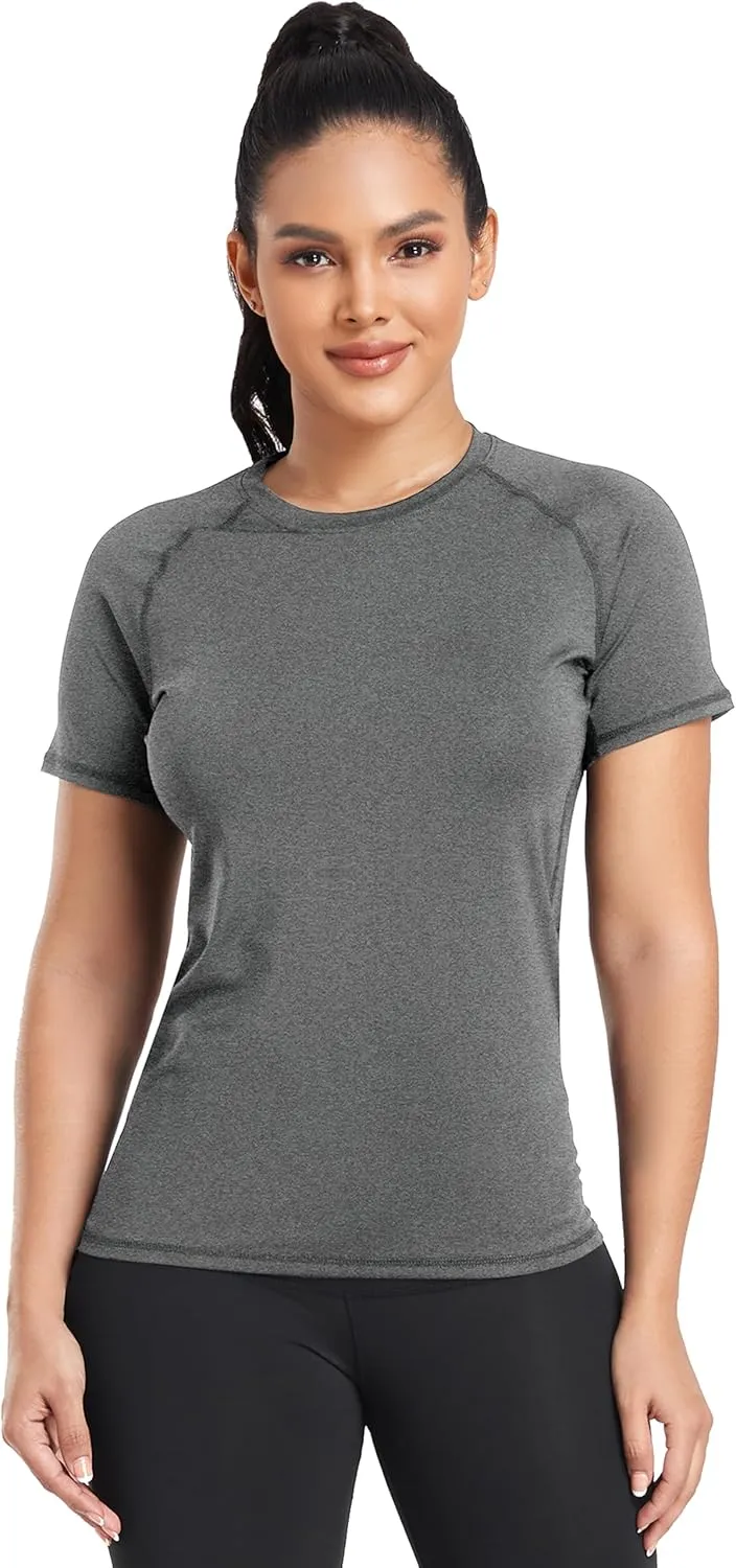 TELALEO 4 Pack Women's Compression Shirt Running Athletic T-Shirts Workout Tops Baselayer Short Sleeve Yoga Gym Sports Gear