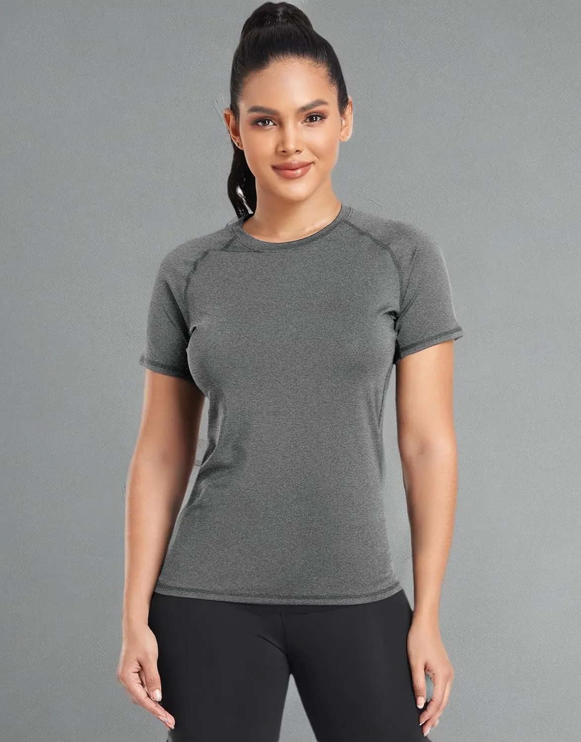 TELALEO 4 Pack Women's Compression Shirt Running Athletic T-Shirts Workout Tops Baselayer Short Sleeve Yoga Gym Sports Gear