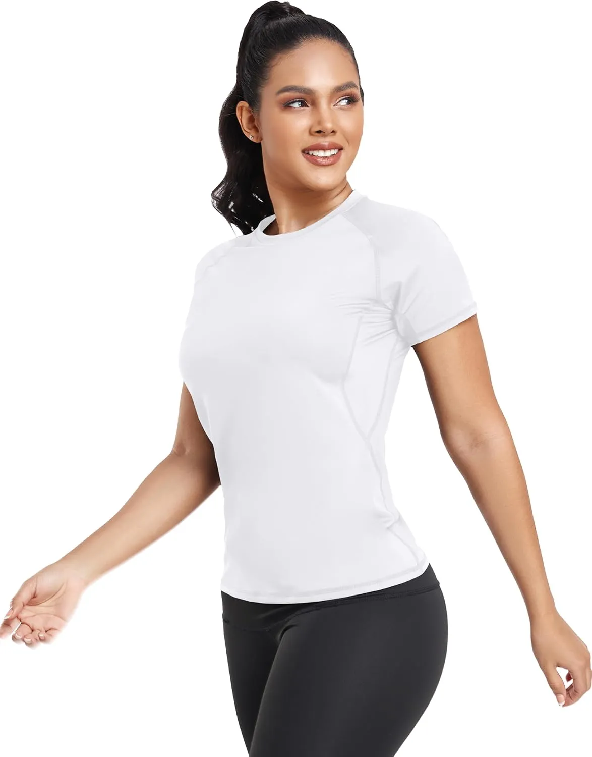 TELALEO 4 Pack Women's Compression Shirt Running Athletic T-Shirts Workout Tops Baselayer Short Sleeve Yoga Gym Sports Gear