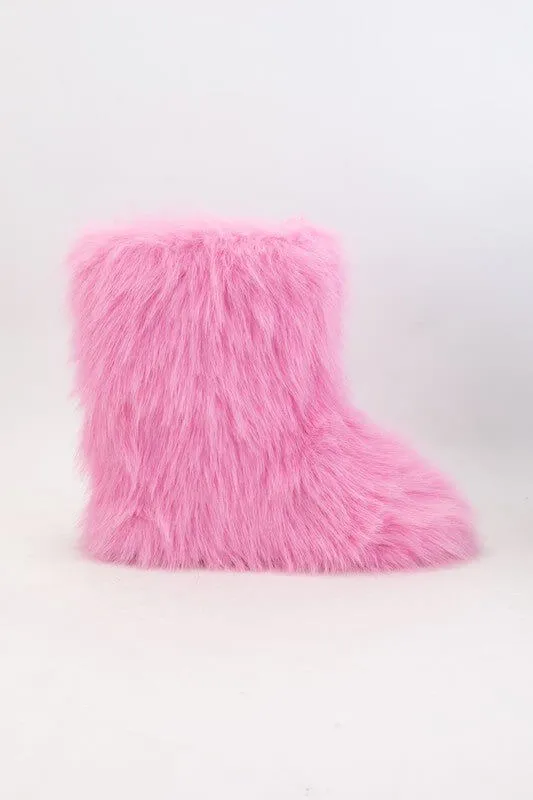 The Berry Boots: Furry Mid Calf Slip On Bootie