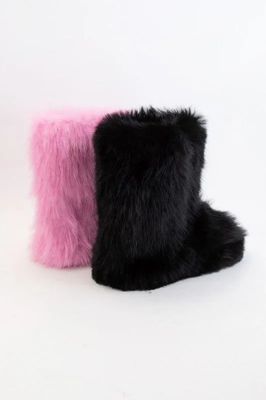 The Berry Boots: Furry Mid Calf Slip On Bootie
