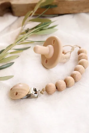 The Frenchie Knot Wood Beaded Pacifier Clip