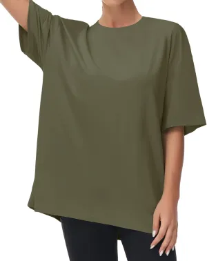 THE GYM PEOPLE Women's Casual Oversized T-Shirts Summer Crewneck Short Sleeve Workout Basic Tee Tops