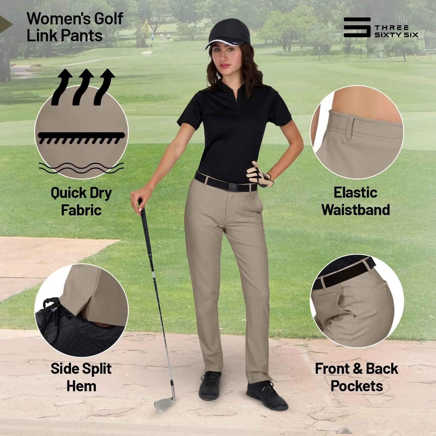 Three Sixty Six Womens Quick Dry Golf Pants - Front Coin Pocket, 4-Way Stretc, Anti-Odor & Moisture Wicking Fabric