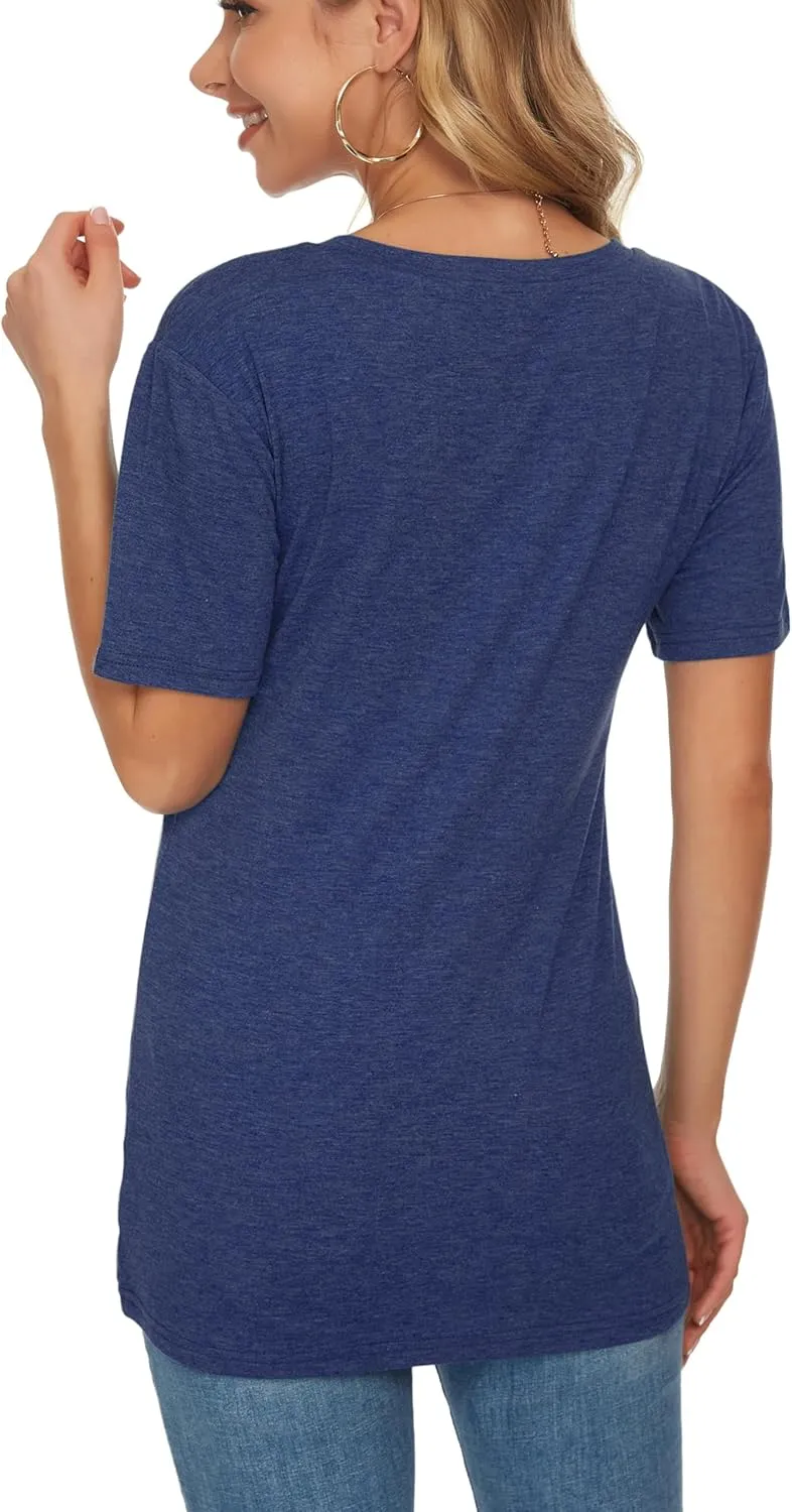TODOLOR Womens T Shirts Short Sleeve V Neck Loose Casual Summer Tees Basic Tunic Tops with Pocket