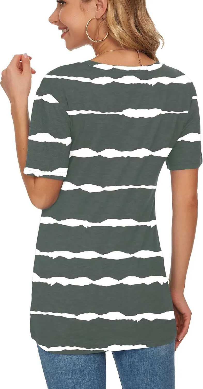 TODOLOR Womens T Shirts Short Sleeve V Neck Loose Casual Summer Tees Basic Tunic Tops with Pocket
