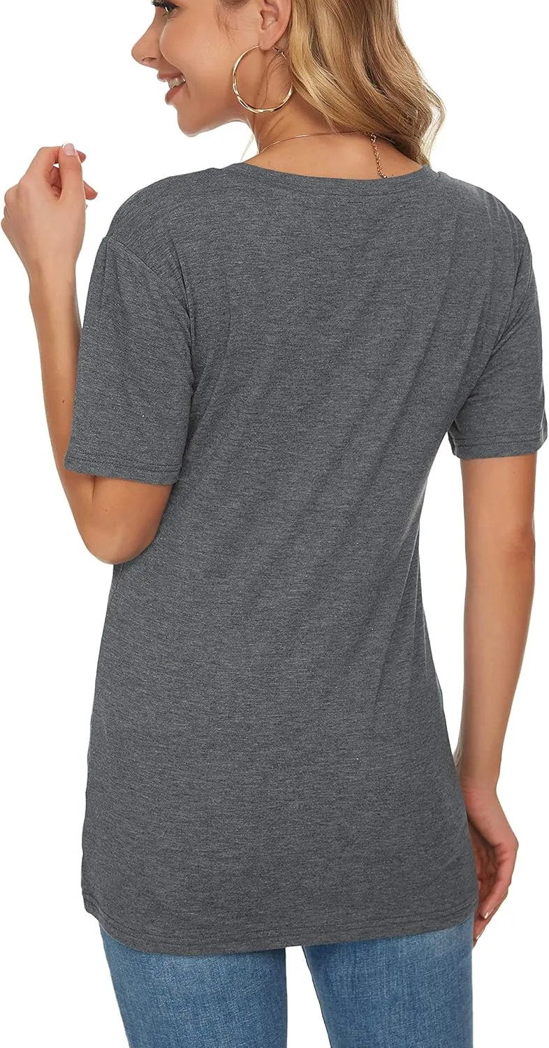 TODOLOR Womens T Shirts Short Sleeve V Neck Loose Casual Summer Tees Basic Tunic Tops with Pocket